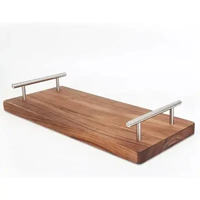 Picture of Wooden food serving tray with handle ( 16 inch *8 inch ) - Multicolor