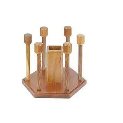 Picture of Wooden Rustic wood 6 Glass holder Display Rack Bottled Wood Rack Wine With Storage Tray Table Top quality piece - Multicolor