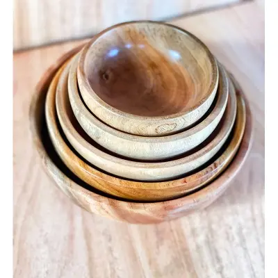 Picture of daily uses 5 pcs wooden bowl set ( 4'5'6'7'8 inch ) - Multicolor