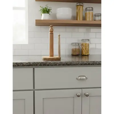 Picture of Wooden Paper Towel Holder Natural Wood Countertop Vertical Tissue Holder Rack Kitchen Paper Hanger Rack Countertop Wooden Paper Roll Holder for Kitchen Bedroom Living Room Home Decoration 1 pcs - Multicolor