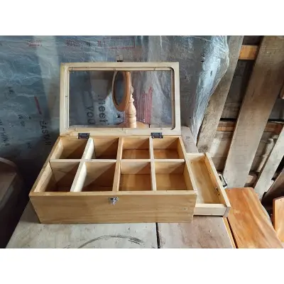 Picture of wooden jewellery box ,cosmetiscs  box tea organizer box with drawer and glass lid - Multicolor