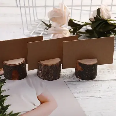 Picture of New Natural Wooden Tree Trunk Card Holder for Office and School Desk Organizer - Multicolor