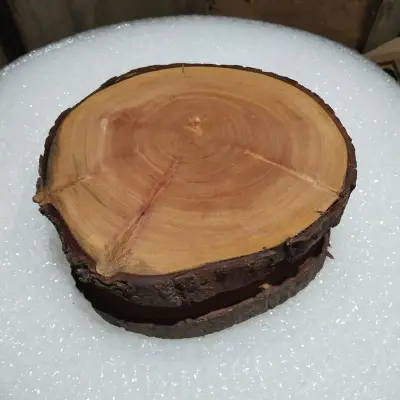 Picture of mahogany Wooden Slice Tea Tray, chopping board - Rustic Tea Tray Made Of Natural Wood, ( 7 inch ) - Multicolor