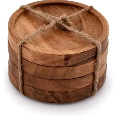 Picture of mahogany wooden tea & coffee glass & mug lid for office & hotel & home  ( 6 pieces set ) - Multicolor