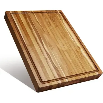 Picture of Large Maple Wood Cutting/Chopping Board with Deep Juice Grooved Thick Chopping Block Serving Board For Kitchen and Hotels Use ( 10 inch *14 inch ) - Multicolor