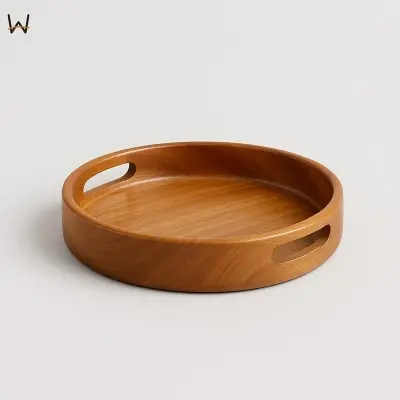 Picture of Round Serving Tray Set Selling Large wooden  Round Serving Tray with Handle ( 3 pcs set ) - Multicolor
