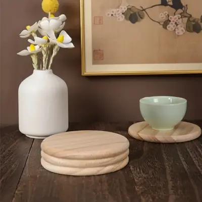 Picture of DIY  Wooden Coffee Tea Cup Coasters 4x4 inch Round Modern Eco-Friendly - Multicolor