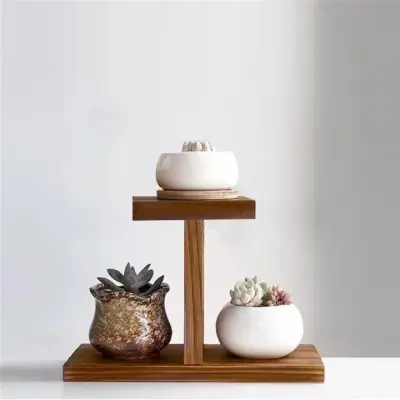 Picture of Natural  Wooden Flower Pot Holder Succulents Display Shelf Multi-Tiered Planter Display Rack Tabletop Plants Stand for Home Decor - Multicolor