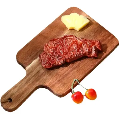 Picture of Wholesale Custom Kitchen Blank Thick Wooden Chopping Boards Block Large Wood Acacia Cutting Board with Handle Serving Tray ( 6 inch by 12 inch ) - Multicolor