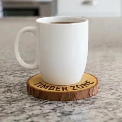 Picture of mahogany wooden slice with bark ( 6 inch ) - Multicolor