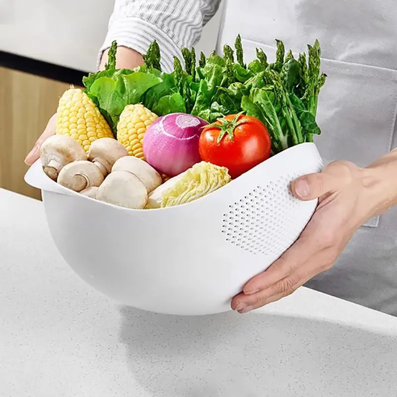 Picture of Container 2-In-1 Plastic Rice Washer Strainers and Colanders Plastic Washing Bowl for Rice,Vegetables and Fruits - Multicolor
