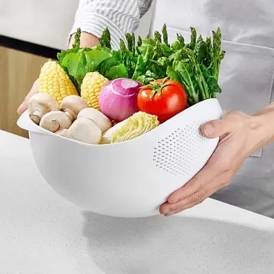 Picture of Container 2-In-1 Plastic Rice Washer Strainers and Colanders Plastic Washing Bowl for Rice,Vegetables and Fruits - Multicolor