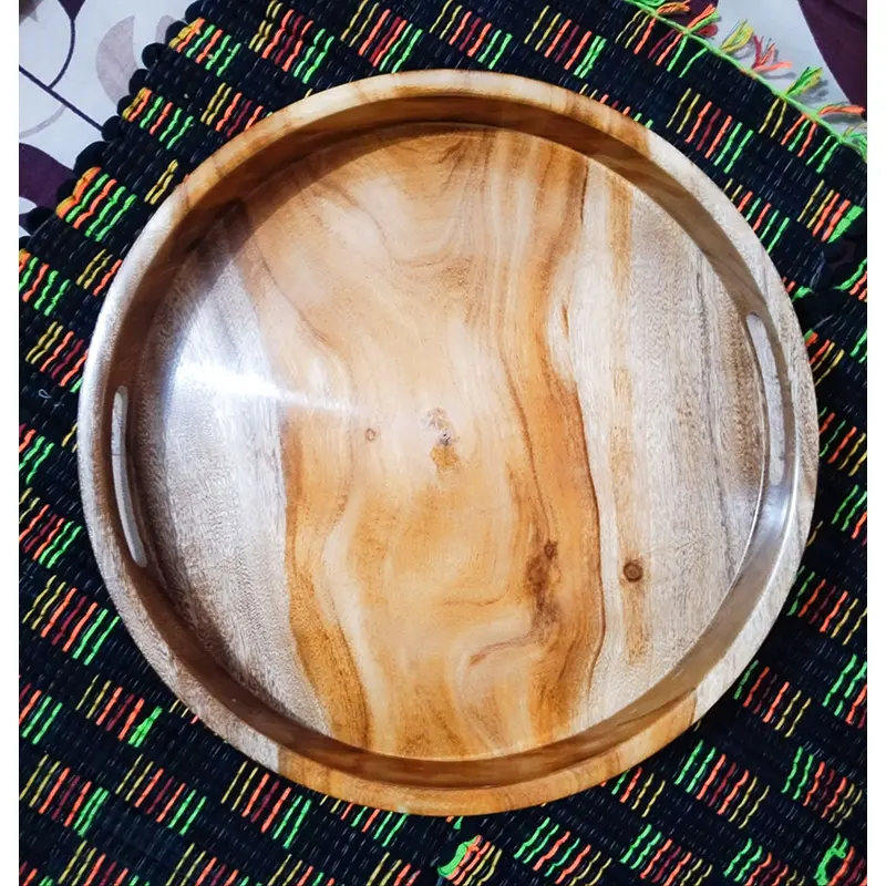 Picture of Round Serving Tray Set Selling Large Bamboo Round Serving Tray with Handle - Multicolor