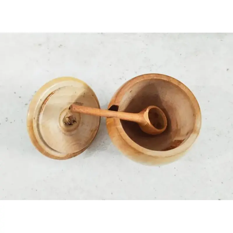 Picture of Hand Made Wooden Salt Pot with Spoon and cover - 1 pcs - Multicolor