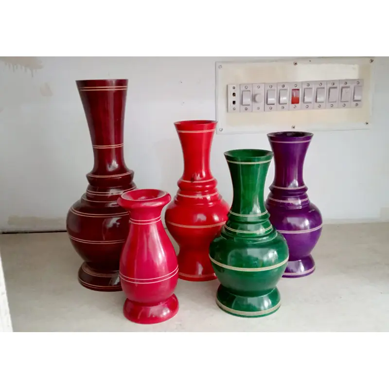 Picture of Colorful 10 Inch wooden flower vase classic style/ wooden craft vase /home decor wood flower vases - Multicolor