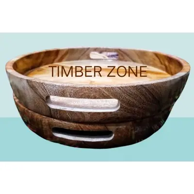 Picture of Unique Style High Quality Wooden Round Serving Tray ( Without Color) - Multicolor
