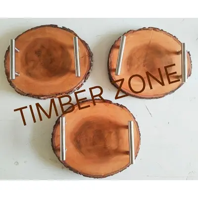 Picture of 8 or 9 inch Unique Design High Quality Wooden Slice Tea Tray  With Handle - Multicolor