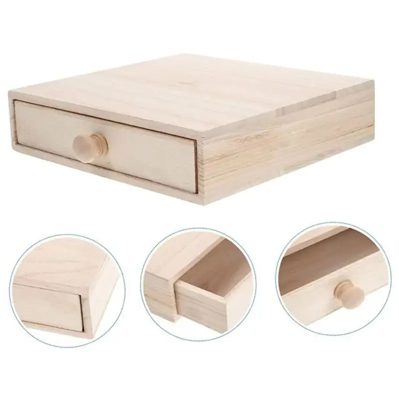 Picture of wooden Box Gift Jewelry storage Drawer Case Wood Tea Organizer Container Wood Jewelry Box Antique Decor - Multicolor