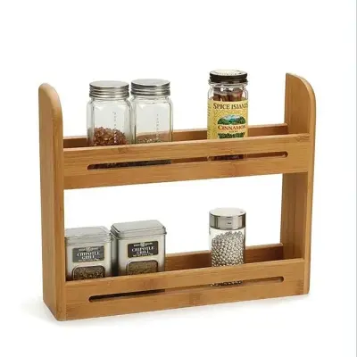 Picture of Kitchen 2 Tier Bamboo Spice Rack with Wooden Spice Storage Rack - Multicolor