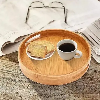 Picture of Unique Style High Quality Wooden Round Serving Tray with well   polish - Multicolor