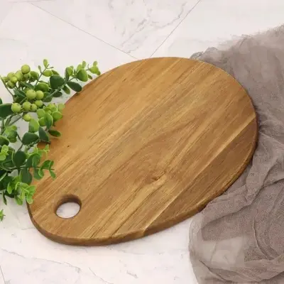 Picture of Unique acacia wood cutting board with easy hand grip hole for meat bread cheese nut fruit butcher block wooden cheese board - Multicolor