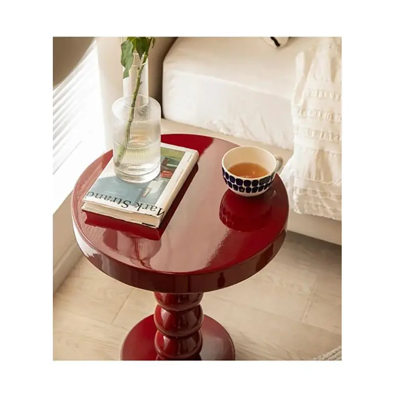 Picture of Nordic sofa side a few home retro solid wood round side table wabi sabi wind small coffee table - Multicolor