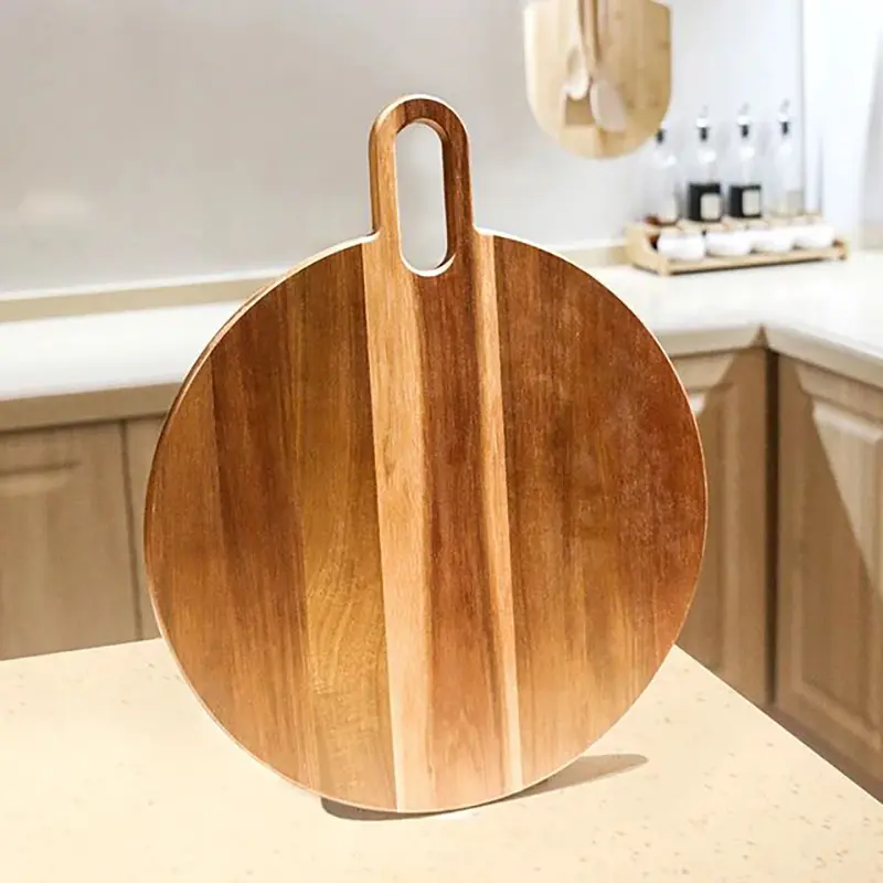 Picture of High Quality Round Acacia Wooden Cheese Board Wood Cutting Board Wood Charcuterie Board with Handle - Multicolor