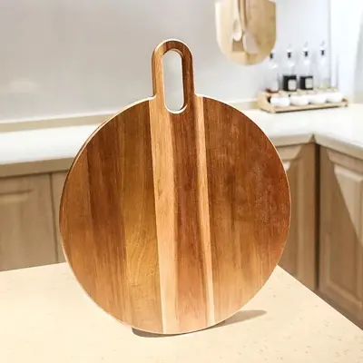 Picture of High Quality Round Acacia Wooden Cheese Board Wood Cutting Board Wood Charcuterie Board with Handle - Multicolor