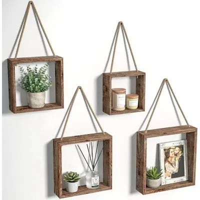 Picture of Wooden Shelf With lanyard rack House Wall Decoration Rack for Living Room Bedroom Kitchen - Multicolor
