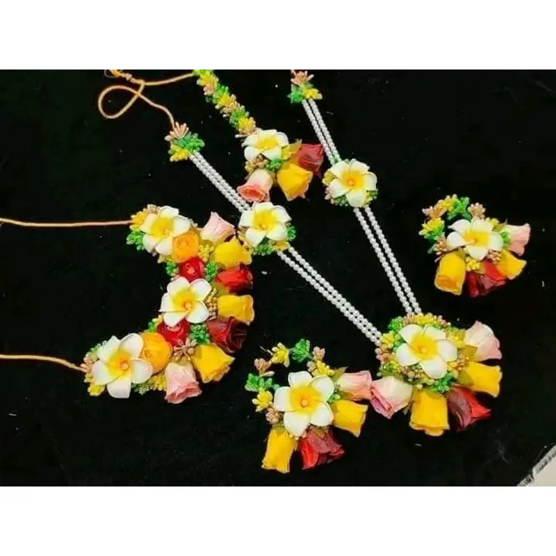 Picture of Holud,Bridal,Wedding Jewlery Set Women For Gaye Holud Rose Flower With Artificial Ornaments - Watch For Women with handcraft - Multicolor,S