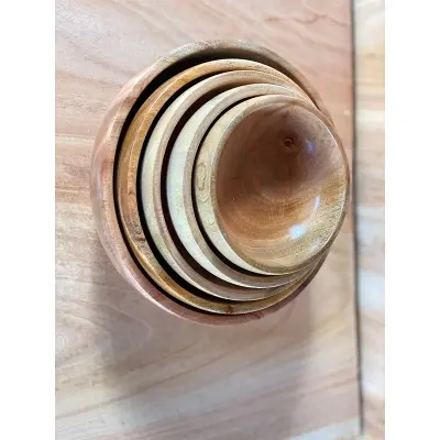 Picture of daily uses 5 pcs wooden bowl set ( 4'5'6'7'8 inch ) - Multicolor