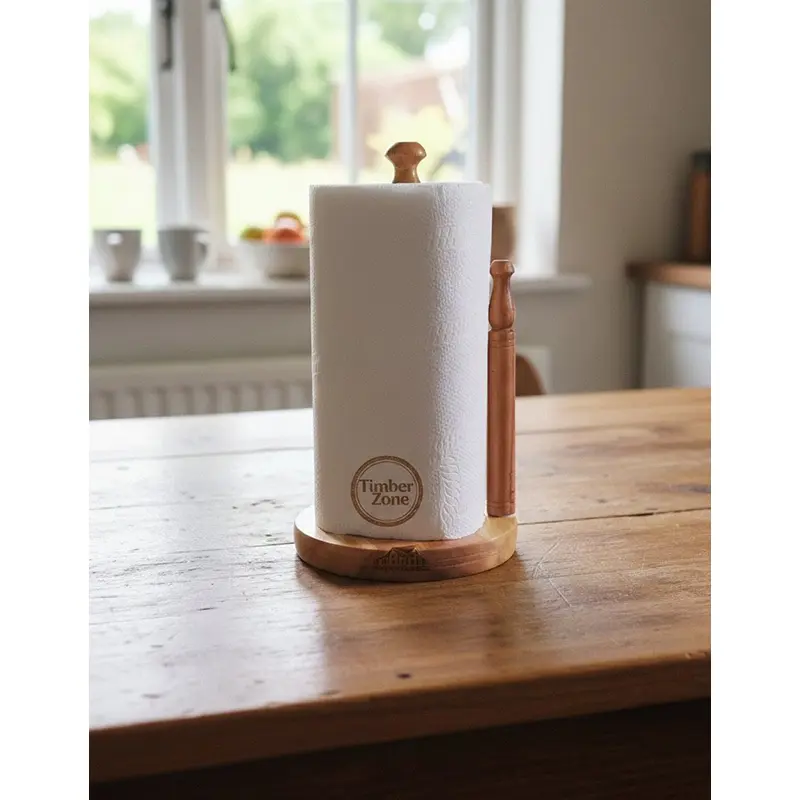 Picture of Wooden Paper Towel Holder Natural Wood Countertop Vertical Tissue Holder Rack Kitchen Paper Hanger Rack Countertop Wooden Paper Roll Holder for Kitchen Bedroom Living Room Home Decoration 1 pcs - Multicolor