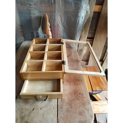 Picture of wooden jewellery box ,cosmetiscs  box tea organizer box with drawer and glass lid - Multicolor