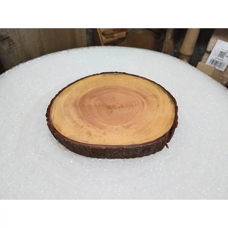 Picture of wooden slices chopping board with bark ( 7 inch ) - Multicolor
