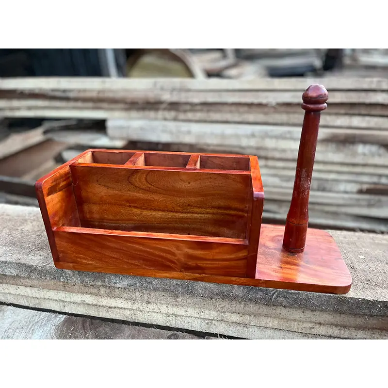 Picture of Modern design wooden counter-top Cutlery And Tissue Paper Holder for Kitchen Dining Table Wooden Cutlery Spoon Holder - Multicolor