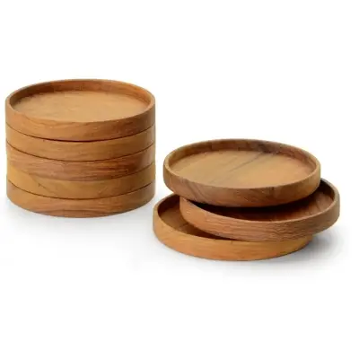 Picture of mahogany wooden tea & coffee glass & mug lid for office & hotel & home  ( 6 pieces set ) - Multicolor