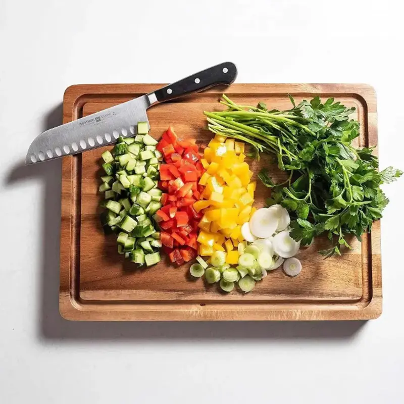 Picture of Large Maple Wood Cutting/Chopping Board with Deep Juice Grooved Thick Chopping Block Serving Board For Kitchen and Hotels Use ( 10 inch *14 inch ) - Multicolor