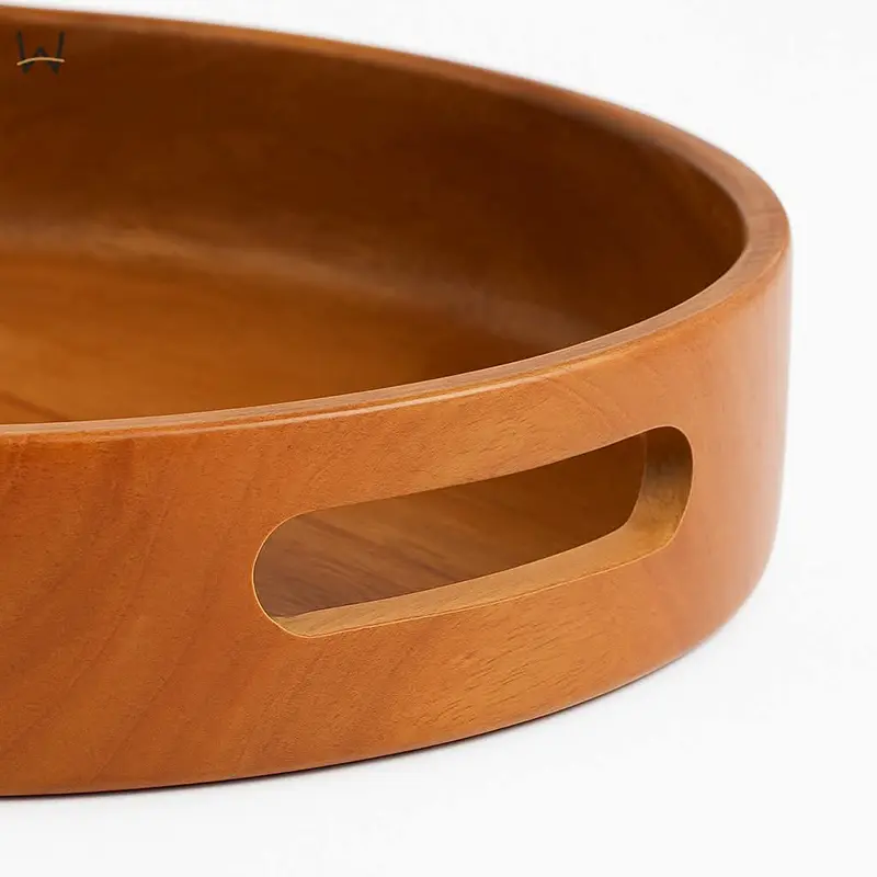 Picture of Round Serving Tray Set Selling Large wooden  Round Serving Tray with Handle ( 3 pcs set ) - Multicolor