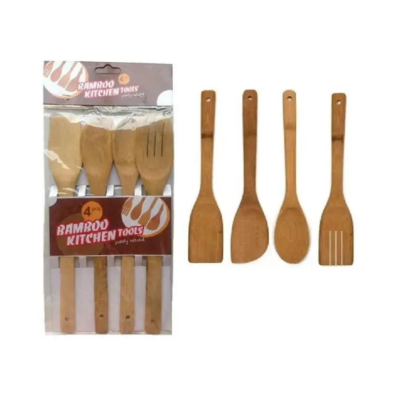 Picture of Eco-Friendly Bamboo Cooking Tools Wooden Spatula Kitchen Utensil Set ( 4 PCS SET ) - Multicolor