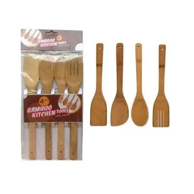 Picture of Eco-Friendly Bamboo Cooking Tools Wooden Spatula Kitchen Utensil Set ( 4 PCS SET ) - Multicolor