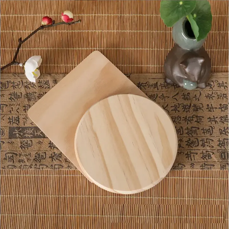 Picture of DIY  Wooden Coffee Tea Cup Coasters 4x4 inch Round Modern Eco-Friendly - Multicolor