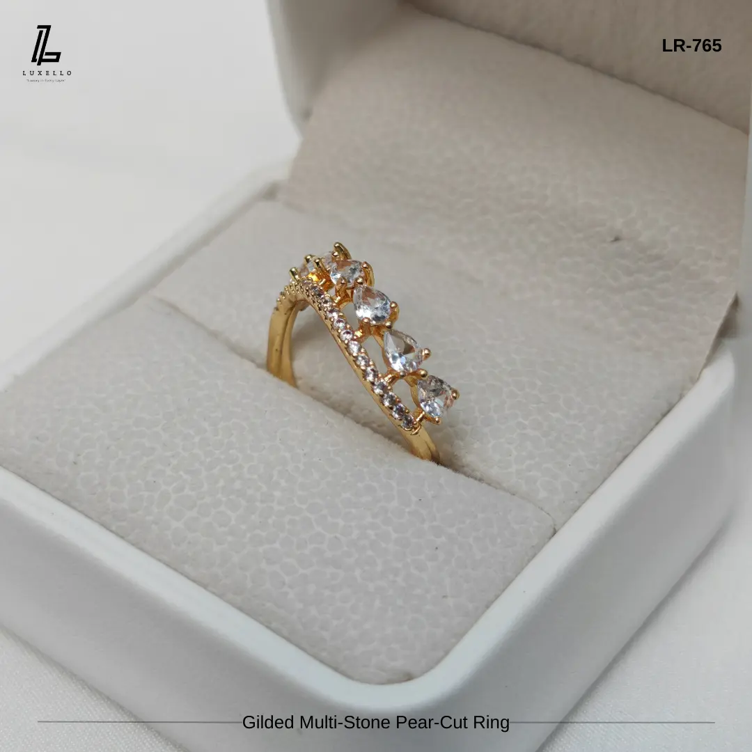 Picture of Golden Pear-Cut Zirconia Statement Ring | 6 Months Color Guaranteed Golden