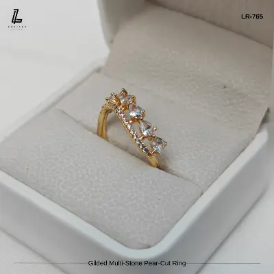 Picture of Golden Pear-Cut Zirconia Statement Ring | 6 Months Color Guaranteed Golden