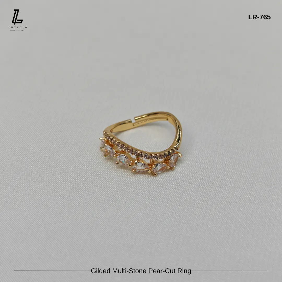 Picture of Golden Pear-Cut Zirconia Statement Ring | 6 Months Color Guaranteed Golden