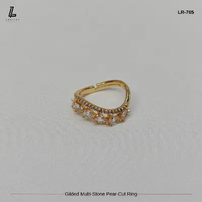 Picture of Golden Pear-Cut Zirconia Statement Ring | 6 Months Color Guaranteed Golden