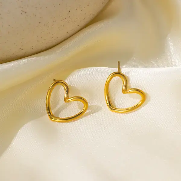 Picture of Eternal Fluid Heart Stud Earrings | 1 Years Color Guaranteed Golden