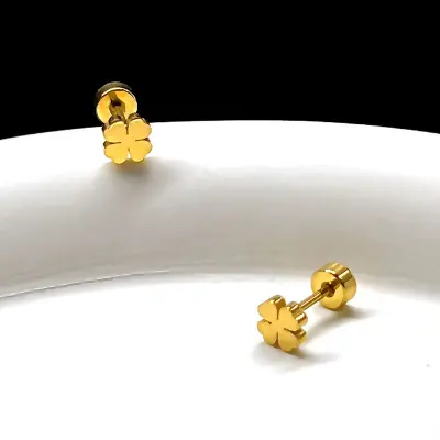 Picture of Four-Leaf Clover Gold Stud Earrings | 1 Years Color Guaranteed Golden