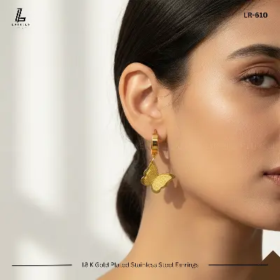 Picture of Butterfly Earrings | 1 Years Color Guaranteed Golden