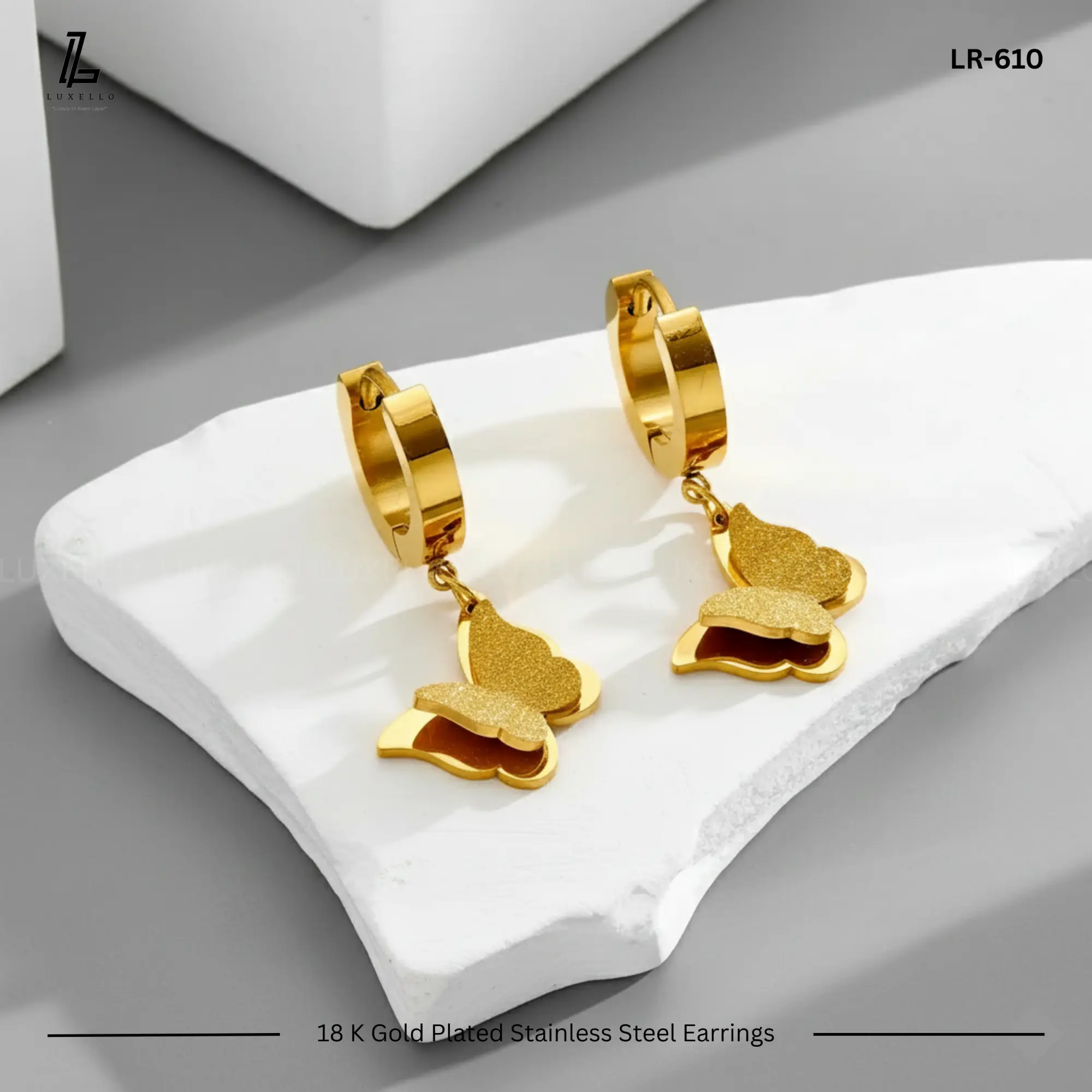 Picture of Butterfly Earrings | 1 Years Color Guaranteed Golden