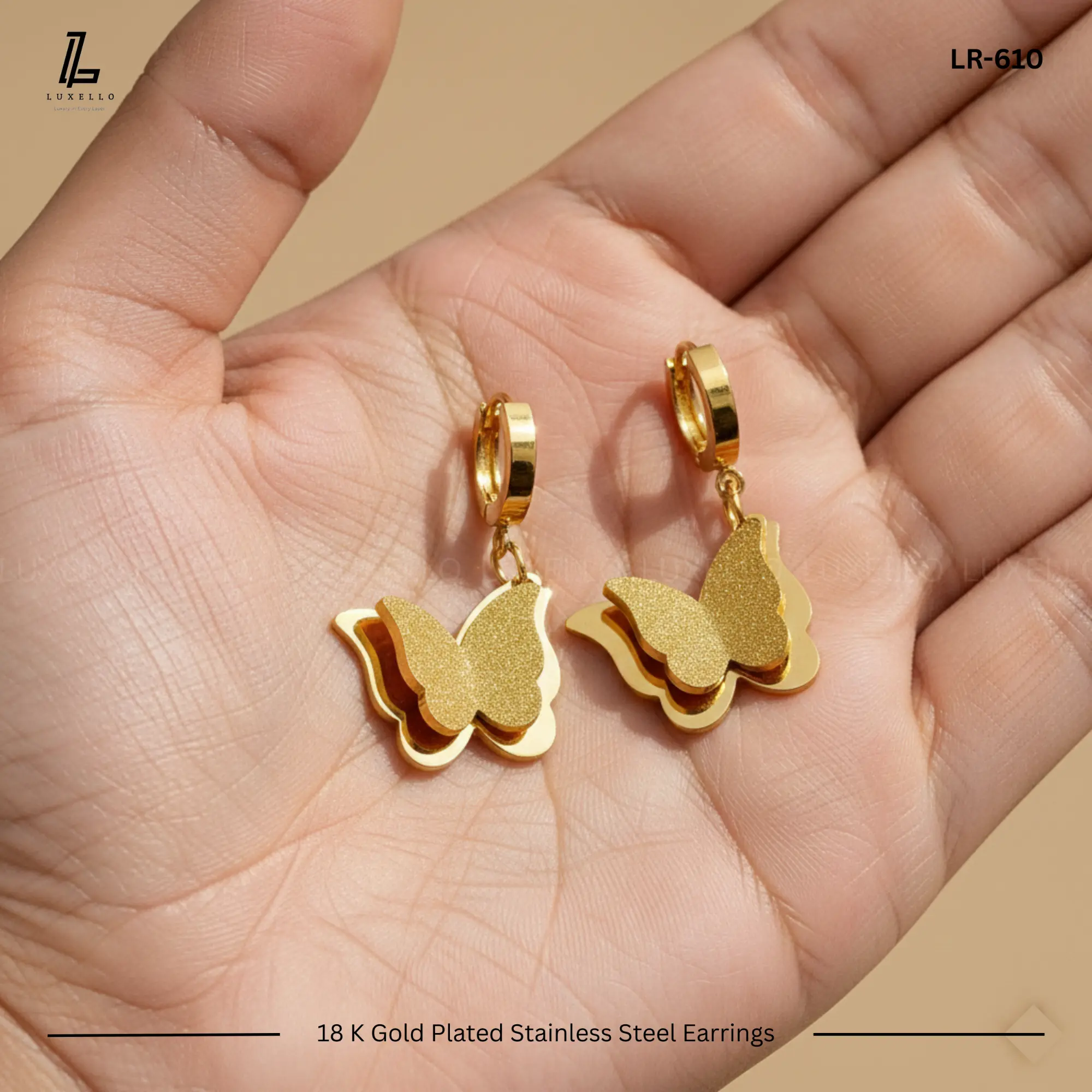 Picture of Butterfly Earrings | 1 Years Color Guaranteed Golden